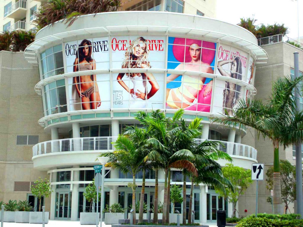 exterior building with advertising posters