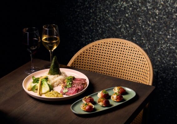 Wayan Valentine's Dinner, steak, wine, baked clams.